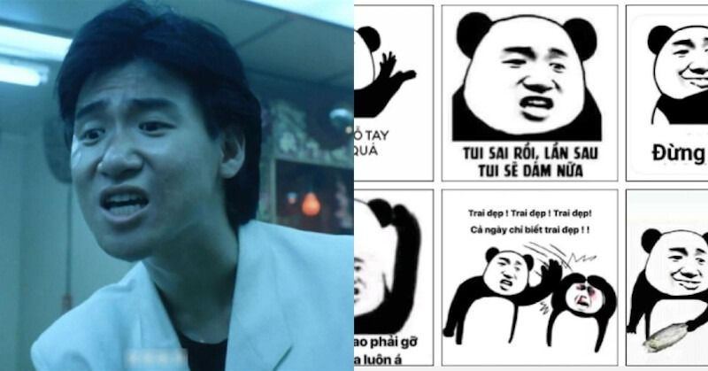 Gấu trúc với khuôn mặt biểu cảm hài hước, đại diện cho meme gấu trúc phổ biến trên mạng xã hội