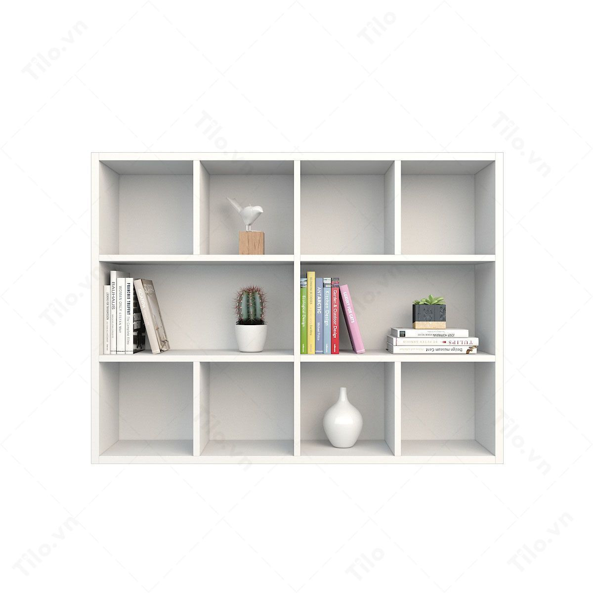 Kệ sách 3 tầng K_12.9_04T màu trắng, thiết kế hiện đại và thanh lịch cho góc học tập.