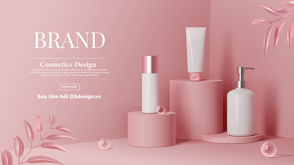 Bục trưng bày sản phẩm 3D với tông màu be và hình dáng tối giản