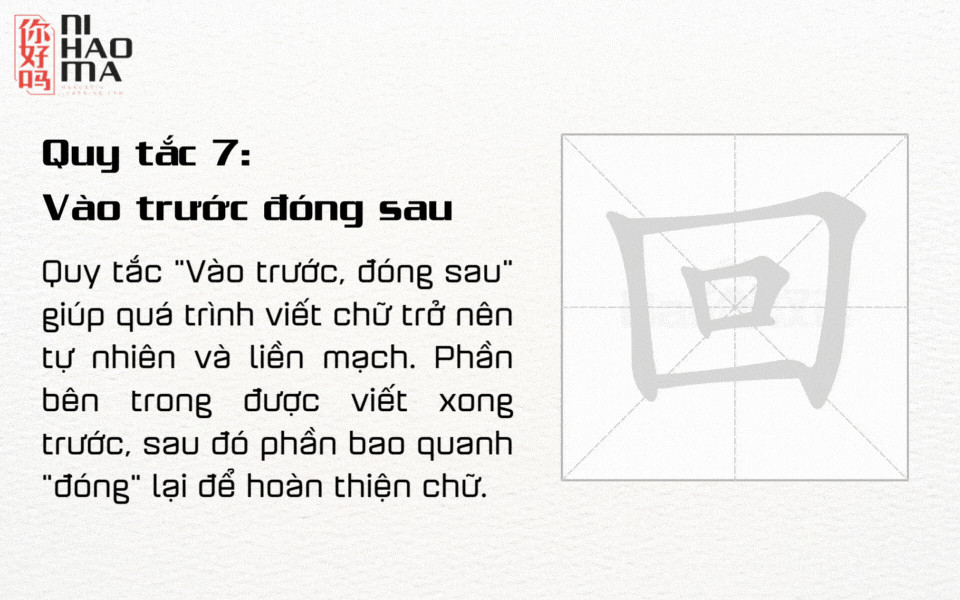 Quy tắc viết chữ Hán vào trước, đóng sau giúp hoàn thiện cấu trúc chữ