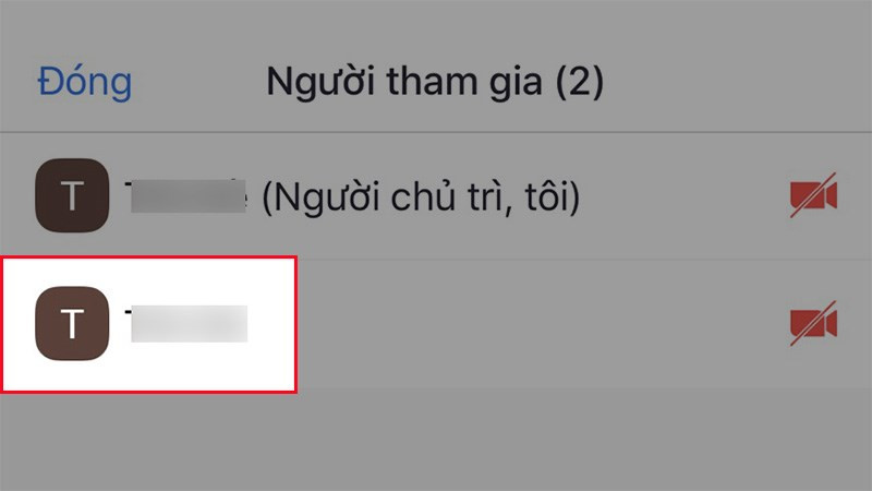 Giao diện chọn người tham gia để đổi tên trên Zoom điện thoại