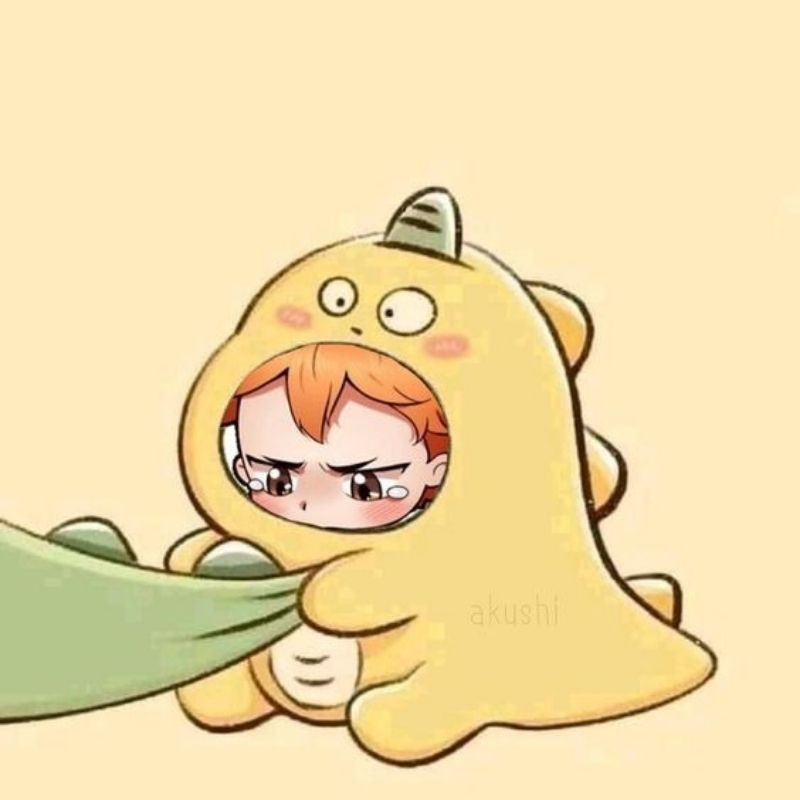 Khủng long chibi màu xanh với biểu cảm ngây thơ đáng yêu