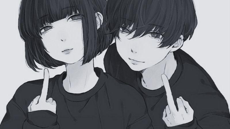 Ảnh cặp đôi anime cool ngầu đứng cạnh nhau với biểu cảm tự tin, phong cách hiện đại
