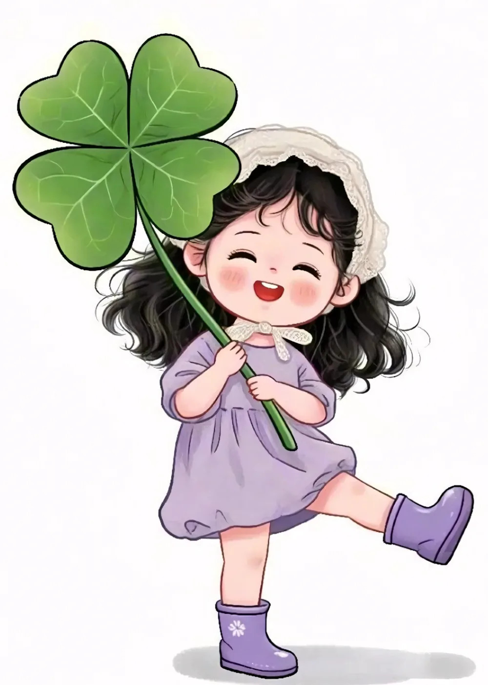 Cỏ bốn lá được thiết kế theo phong cách Chibi trên nền xanh