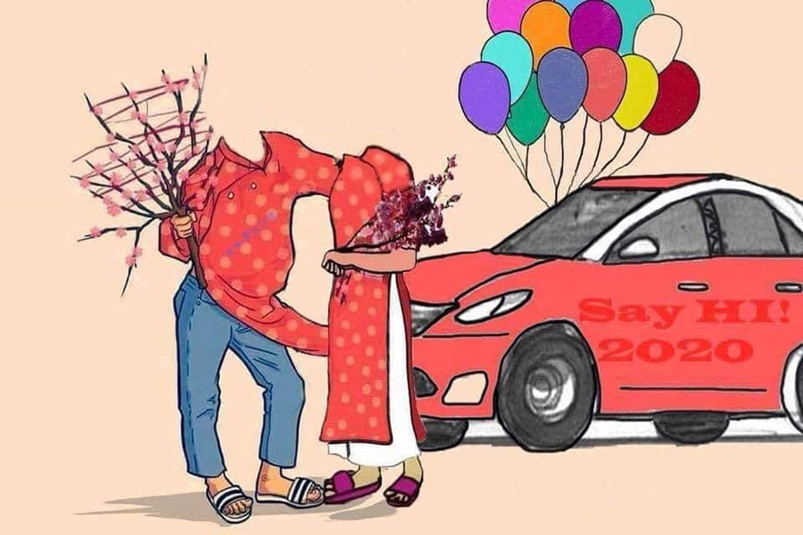 Ảnh ghép mặt cặp đôi Tết đầy lãng mạn