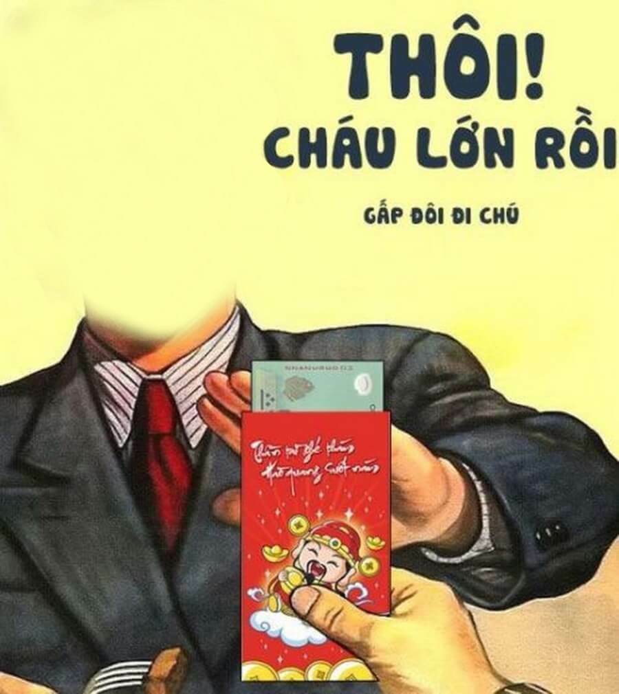 Ảnh ghép mặt Tết với biểu cảm hài hước