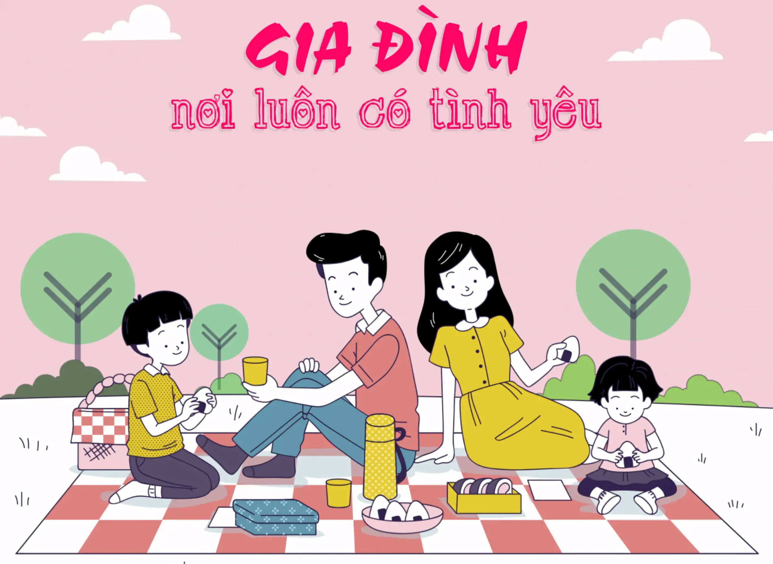 Bức ảnh gia đình nhỏ với dòng chữ "Love Our Family"