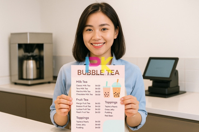 Mẫu menu trà sữa file Word trẻ trung được in kỹ thuật số tại Xưởng In Phan Khôi TP.HCM