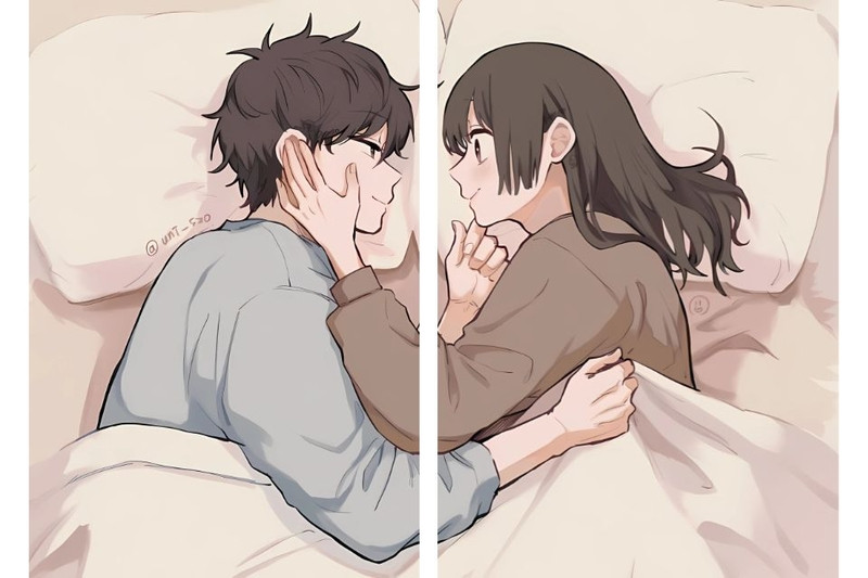 Cặp đôi anime đang cùng nhau ngắm cảnh từ cửa sổ
