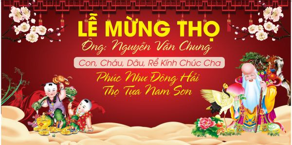 Background lễ mừng thọ trang trọng kết hợp khung ảnh gia đình