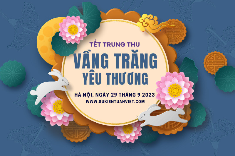 Mẫu background Tết Trung thu đẹp với các họa tiết quen thuộc như thỏ, bánh trung thu