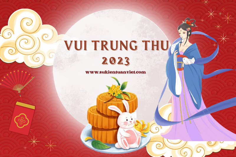 Họa tiết chị Hằng và bánh trung thu là những hình ảnh đặc trưng trong các mẫu background Tết Trung thu