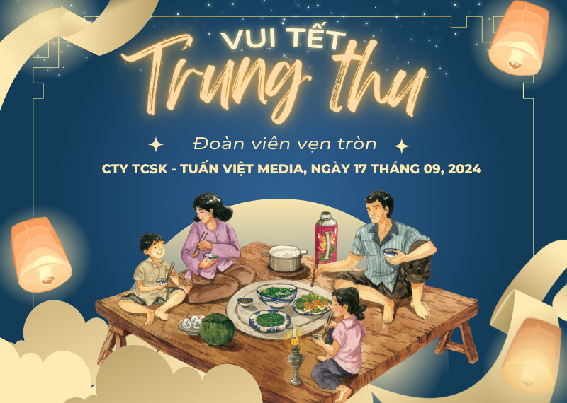 Hình ảnh mâm cơm Việt Nam trong mẫu backgroung Trung thu ( Nguồn ảnh họa mâm cơm: Vũ Mini Art)