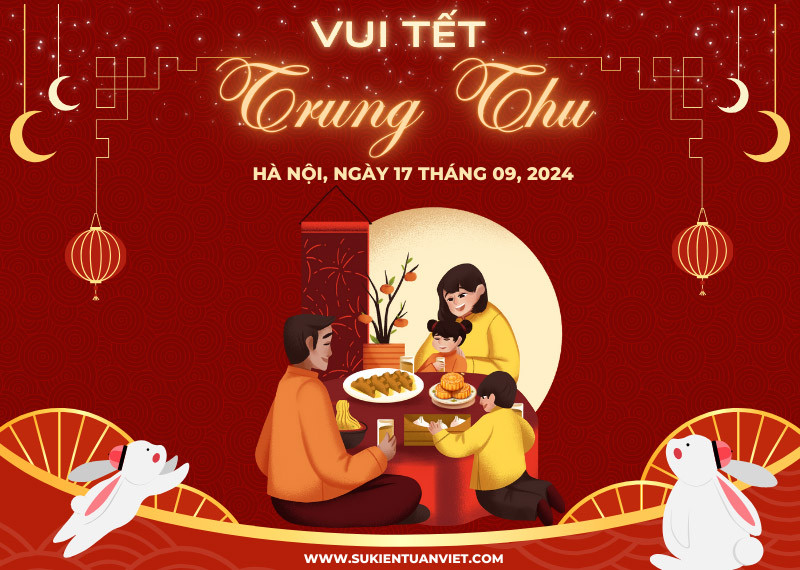 Background Trung thu đoàn viên với tone đỏ ấm áp