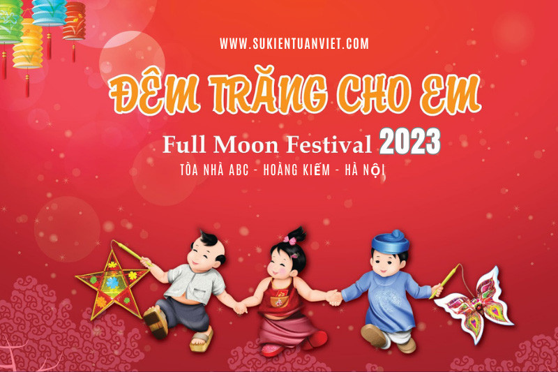 Hình ảnh các em nhỏ rước đèn trong mẫu backdrop trung thu