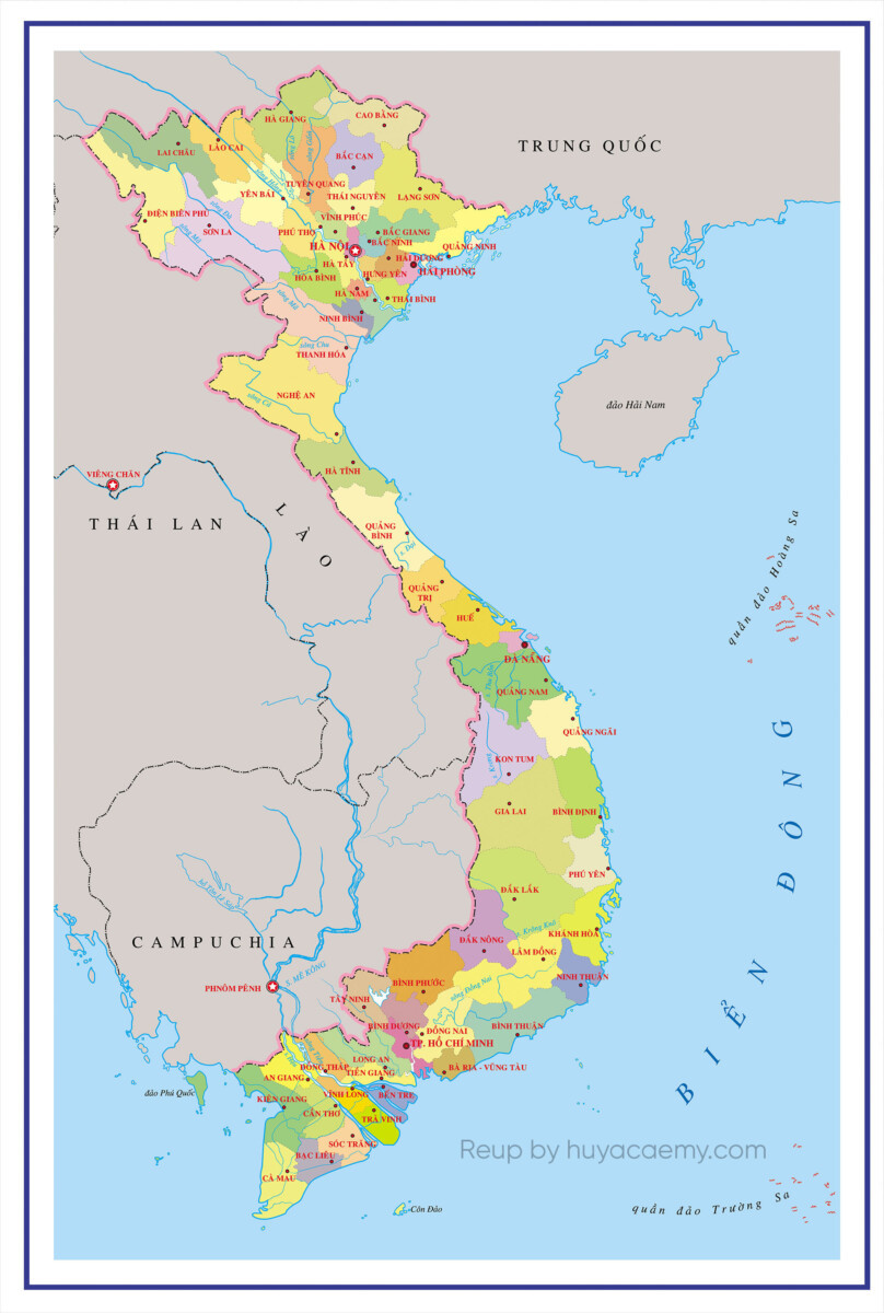 Một mẫu bản đồ Việt Nam với các tỉnh thành được tô màu khác nhau
