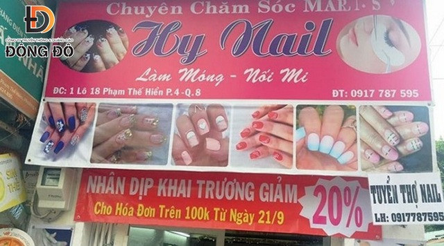 Mẫu băng rôn khai trương shop nail thông điệp đơn giản – hiệu quả
