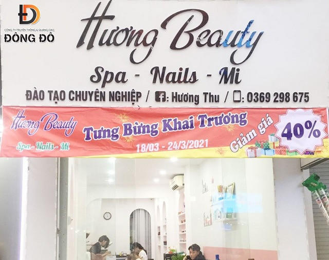 Băng rôn khai trương tiệm nail kèm chương trình giảm giá đặc biệt 40%