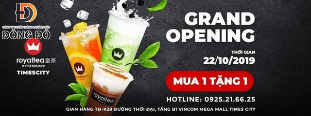 Thông tin trên băng rôn khai trương cửa hàng trà sữa