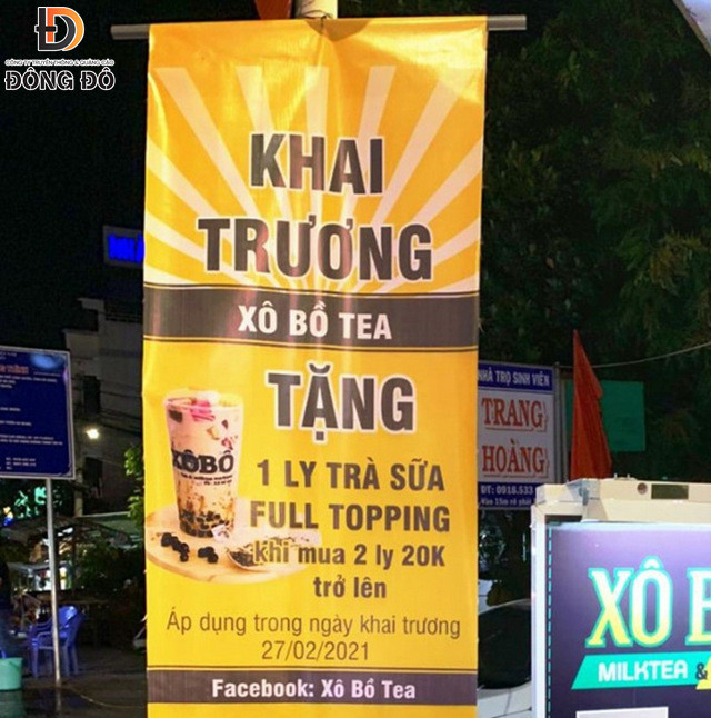 Mẫu băng rôn khai trương quán trà sữa treo dọc