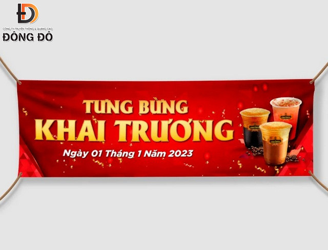 Mẫu băng rôn khai trương tiệm trà sữa màu đỏ thu hút