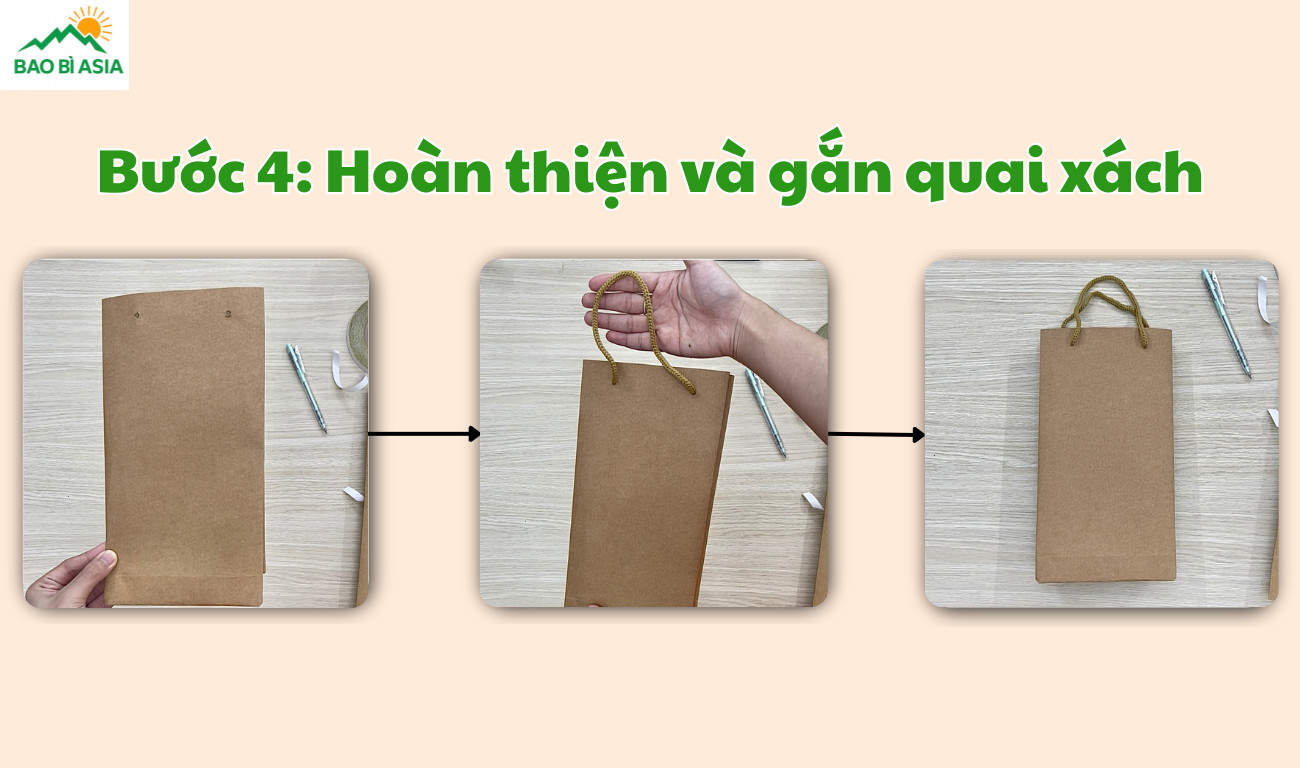 Hoàn thiện túi giấy và gắn quai xách chắc chắn