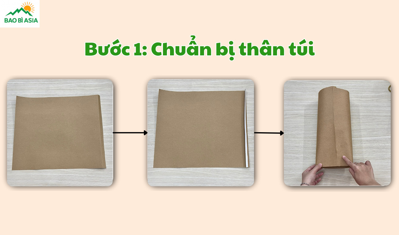 Hình ảnh hướng dẫn chuẩn bị thân túi giấy trong bước đầu tiên