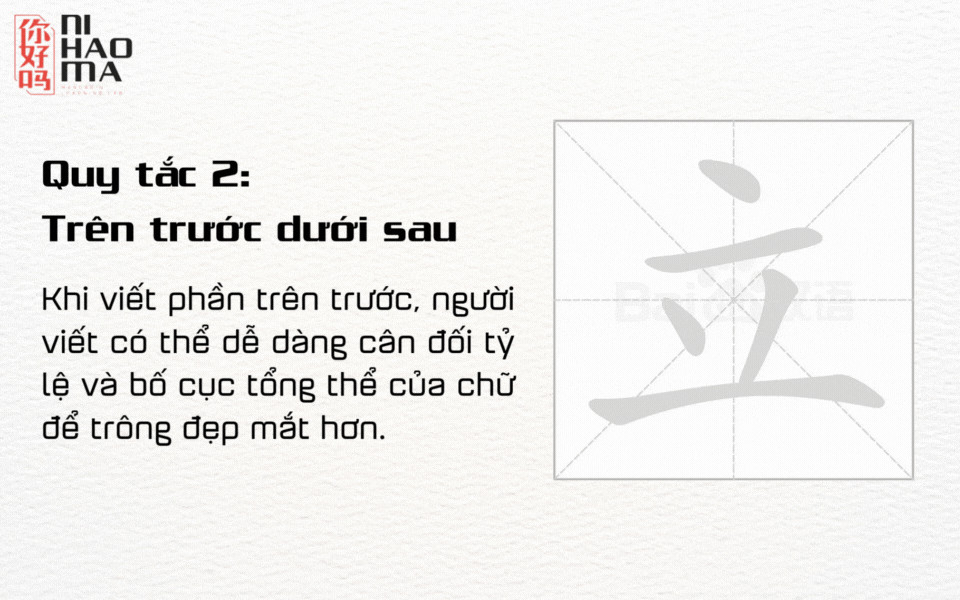 Quy tắc viết chữ Hán trên trước, dưới sau giúp cân bằng cấu trúc