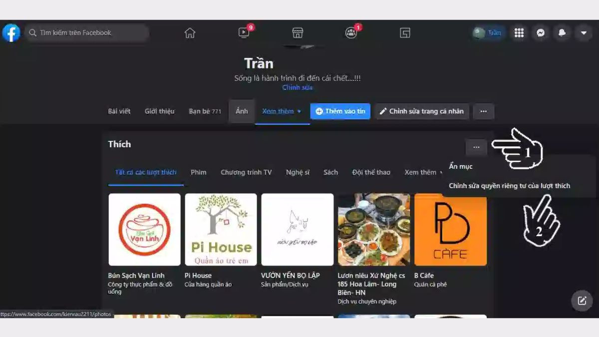 Truy cập cài đặt Facebook trên máy tính để ẩn số lượt thích