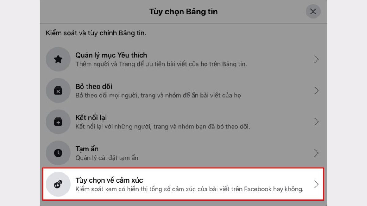 Thiết lập tùy chọn cảm xúc để ẩn like trên Facebook bằng máy tính