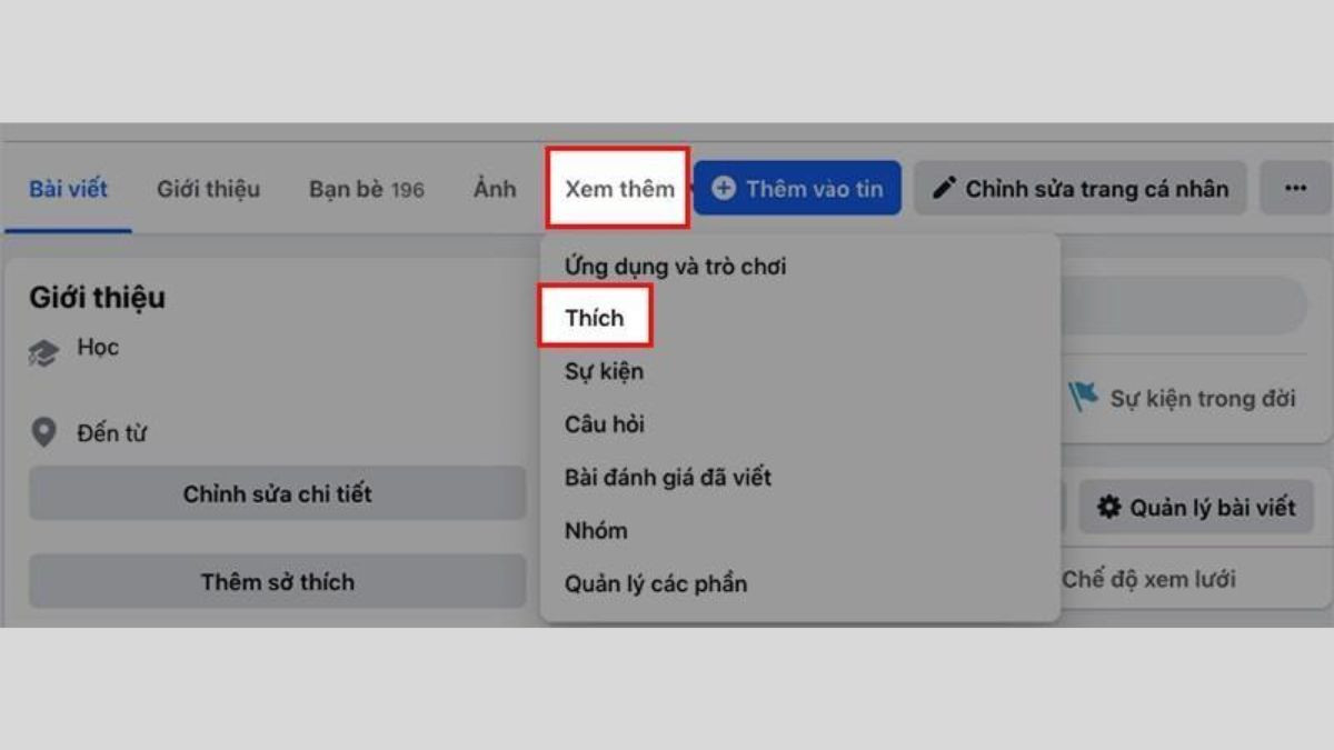Truy cập danh sách lượt thích trên Facebook cá nhân bằng trình duyệt web