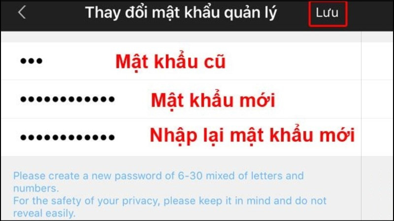 Cuối cùng tiến hành nhập mật khẩu cũ và mật khẩu mới