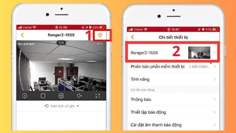 Nhấn vào camera bạn muốn thay đổi mật khẩu > Chọn biểu tượng hình lục giác