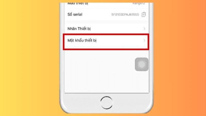 Trong giao diện cài đặt thiết bị, tiếp tục chọn vào Mật khẩu thiết bị