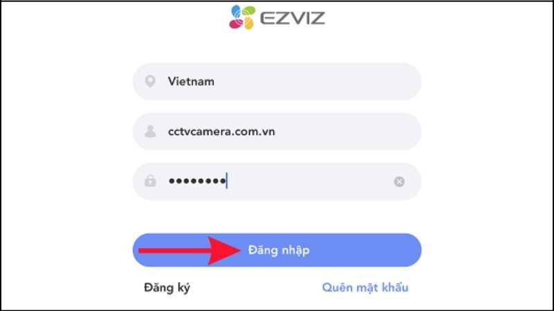 Truy cập vào app Ezviz > Đăng nhập vào tài khoản Ezviz mà bạn cần đổi mật khẩu