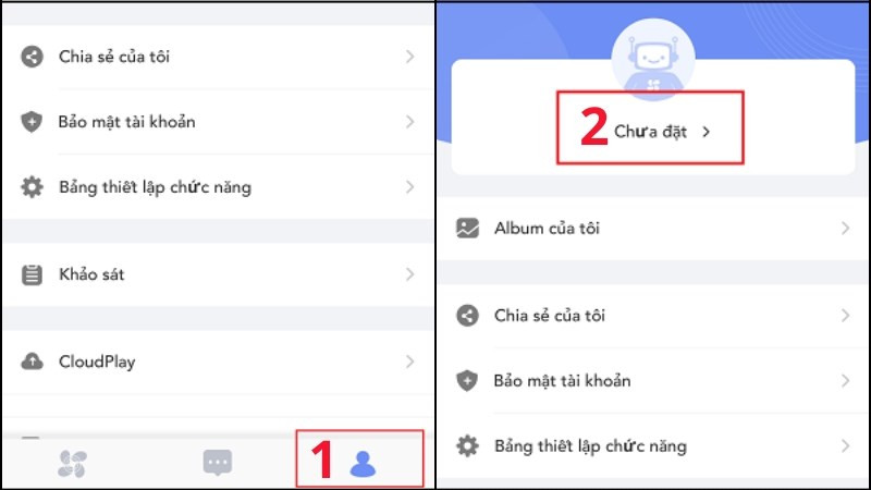 Chọn vào biểu tượng hình con người > Chọn Chưa đặt