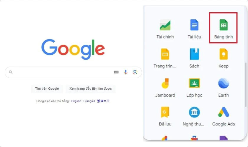 Giao diện bảng tính Google Sheets đang mở trên máy tính