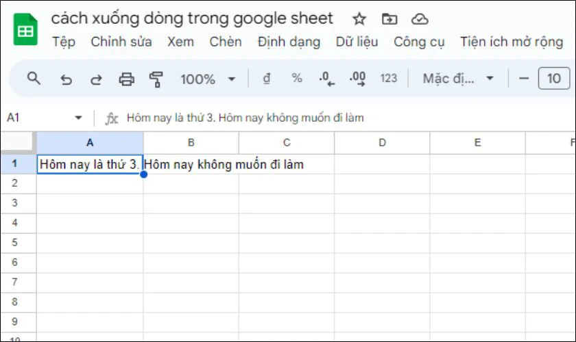 Chọn ô chứa nội dung dài cần xử lý xuống dòng