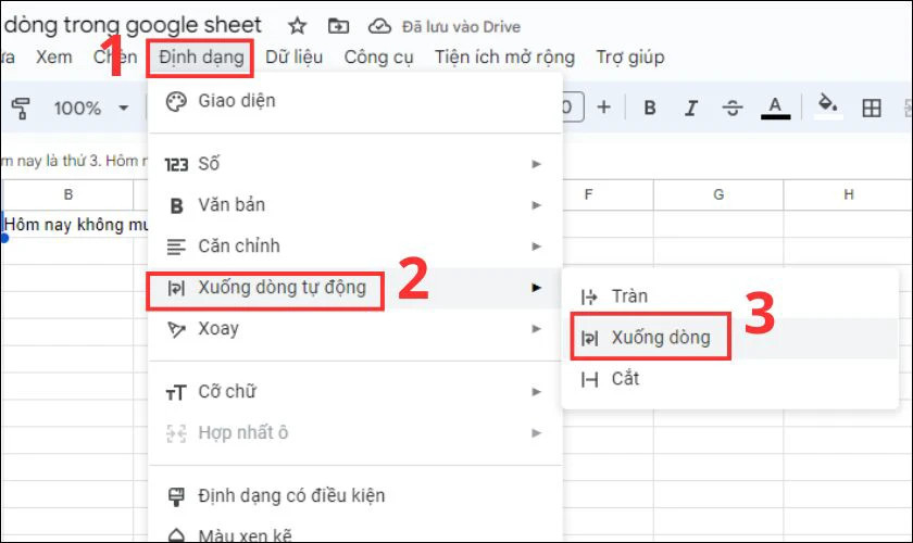 Truy cập menu Định dạng trên thanh công cụ Google Sheets