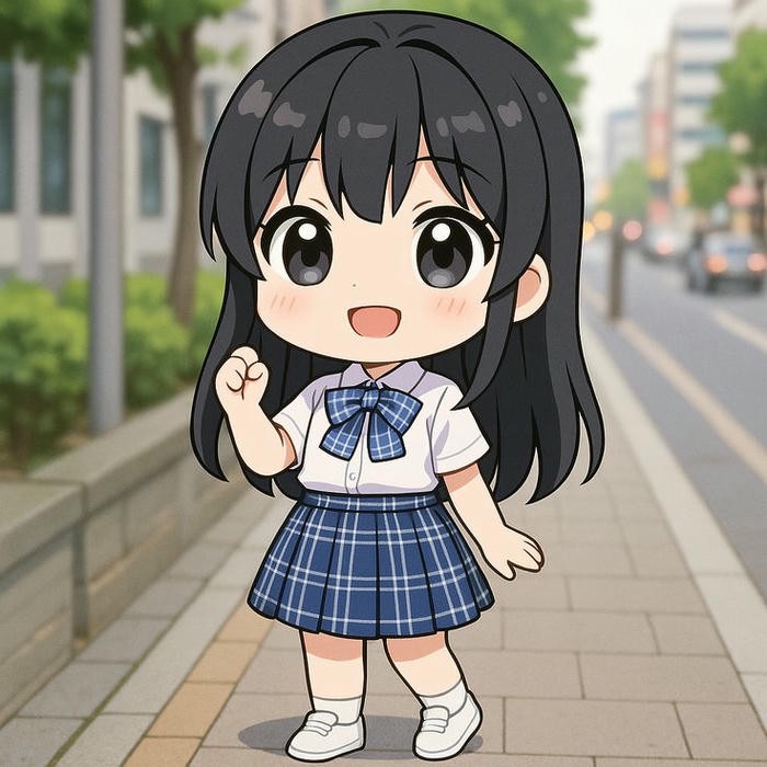 Nhân vật học sinh chibi tạo dáng sinh động và đầy năng lượng