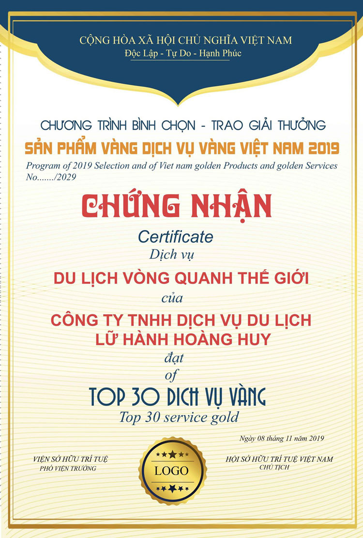 Giấy chứng nhận cho công ty du lịch