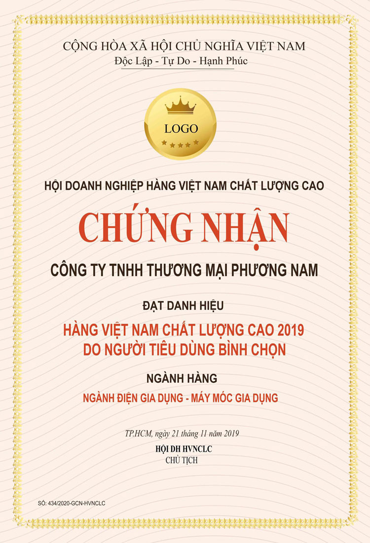 Giấy chứng nhận Hàng Việt Nam Chất lượng cao