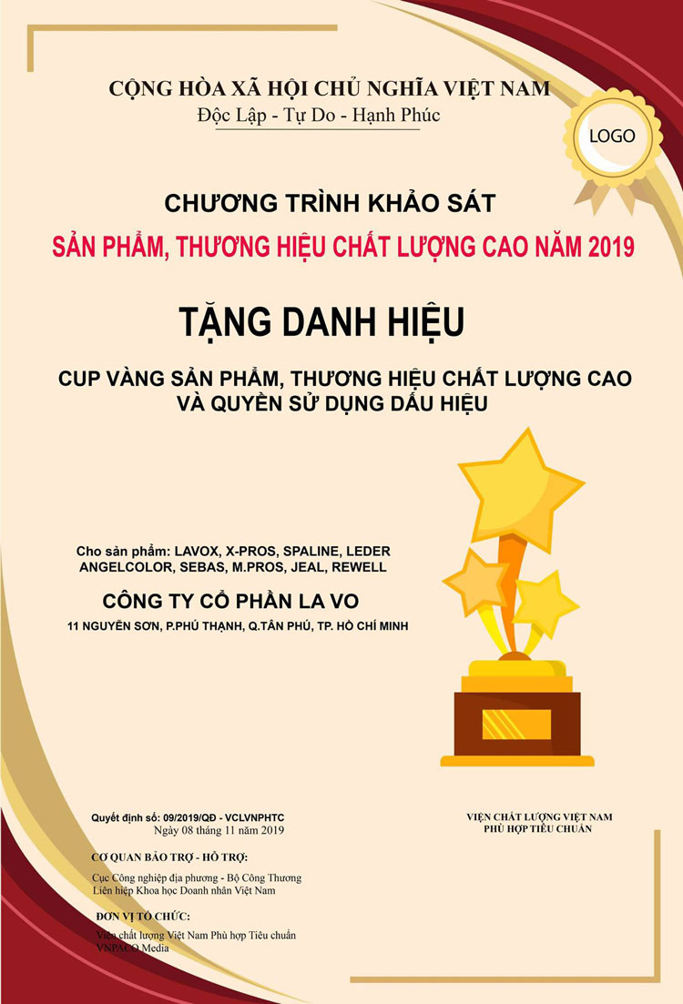 Giấy chứng nhận sản phẩm thương hiệu chất lượng cao