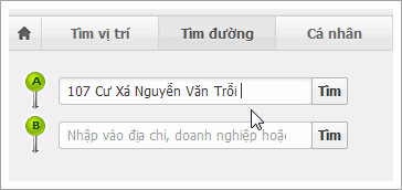Người dùng thực hiện nhập địa chỉ cụ thể vào ô tìm kiếm điểm đi và điểm đến
