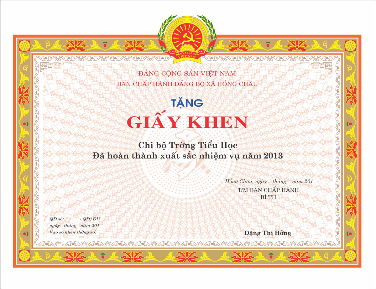 Mẫu giấy khen của Đảng bộ các cấp