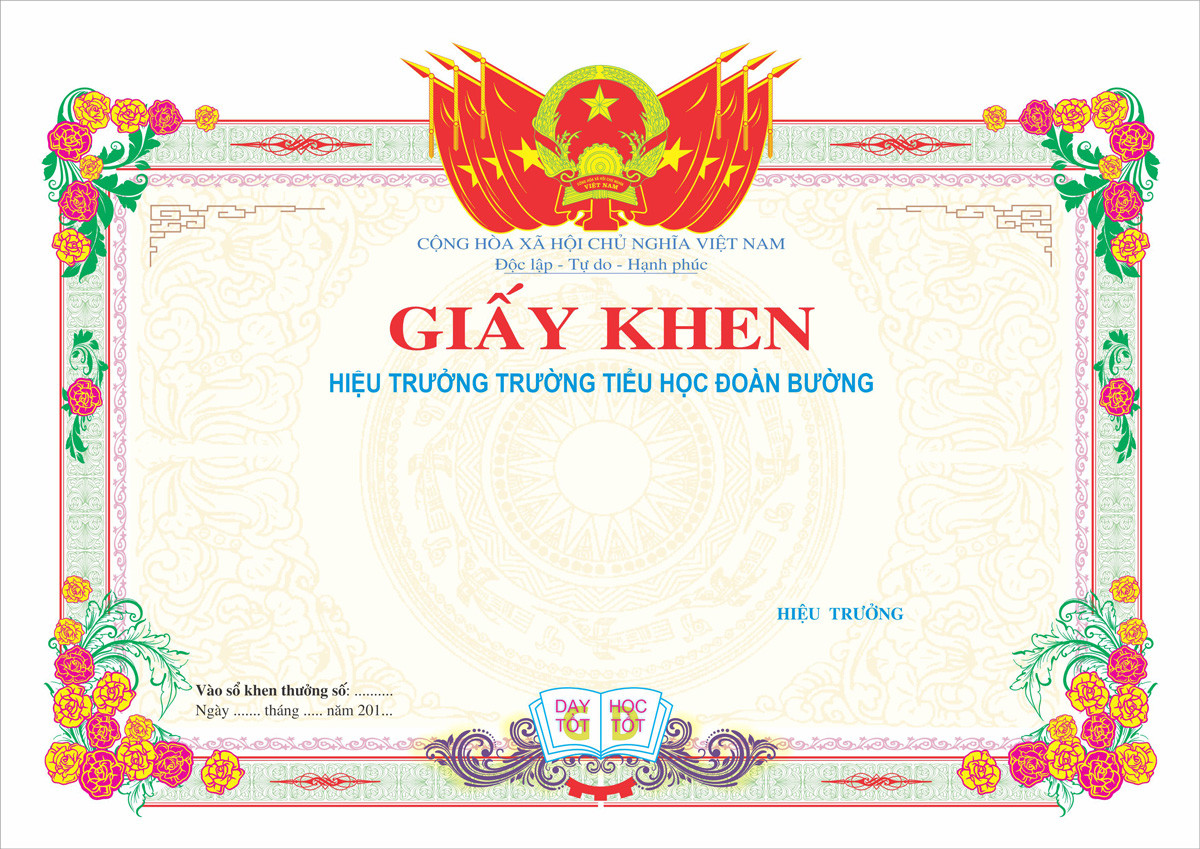 Mẫu giấy khen dùng trong các trường học phổ thông