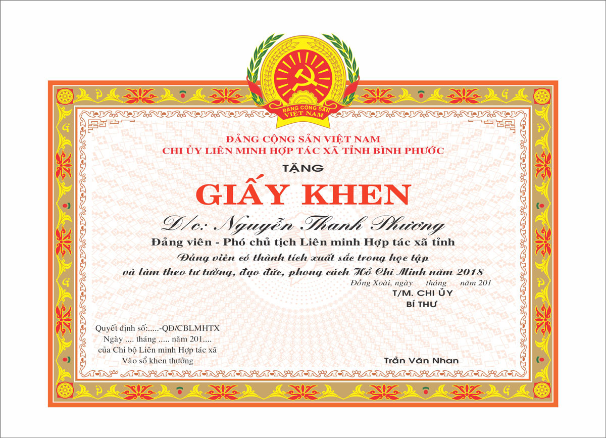 File giấy khen với biểu tượng Đảng Cộng sản Việt Nam