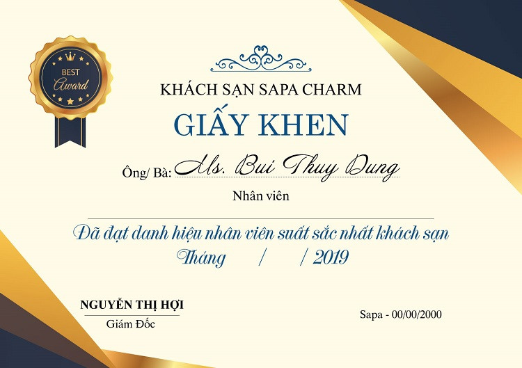 Mẫu giấy khen tôn vinh nhân viên xuất sắc trong công ty