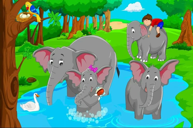 Voi hoạt hình đang giơ vòi
