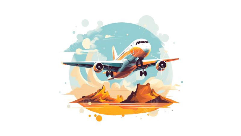 Máy bay cất cánh trên bầu trời xanh, phong cách anime